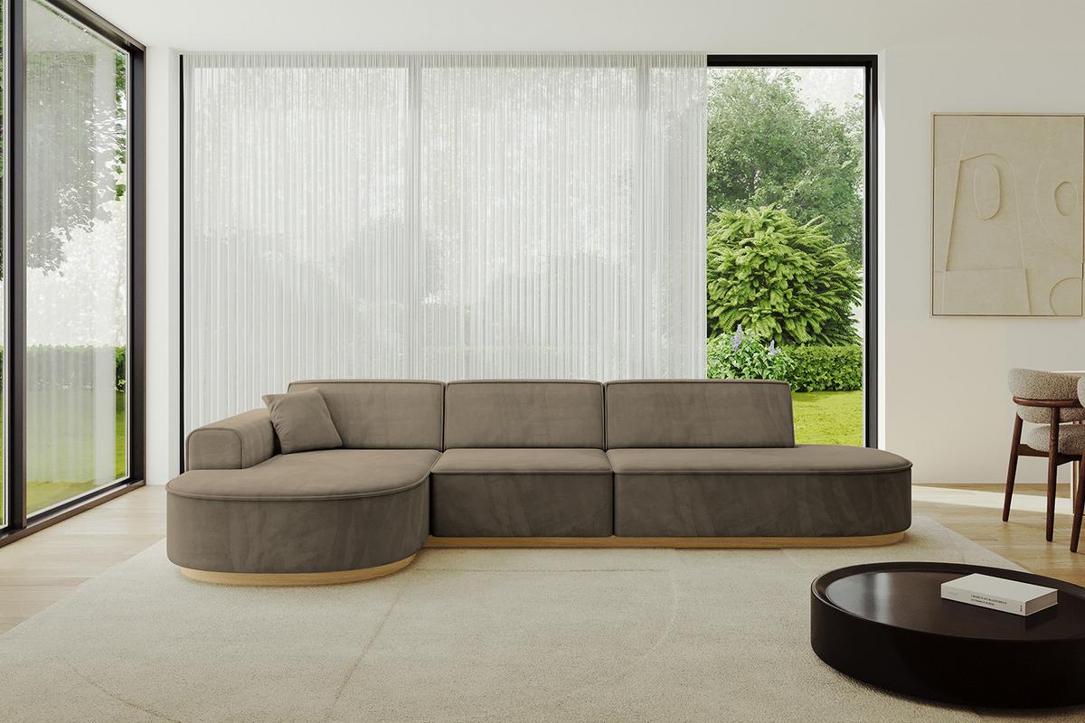 ECKSOFA Ottomane Links MARI-L2-v2 - 328x171x83 cm Dunkelbraun Velours - Dunkelbraun, Holzwerkstoff/Textil (328/171cm) - ALTDECOR