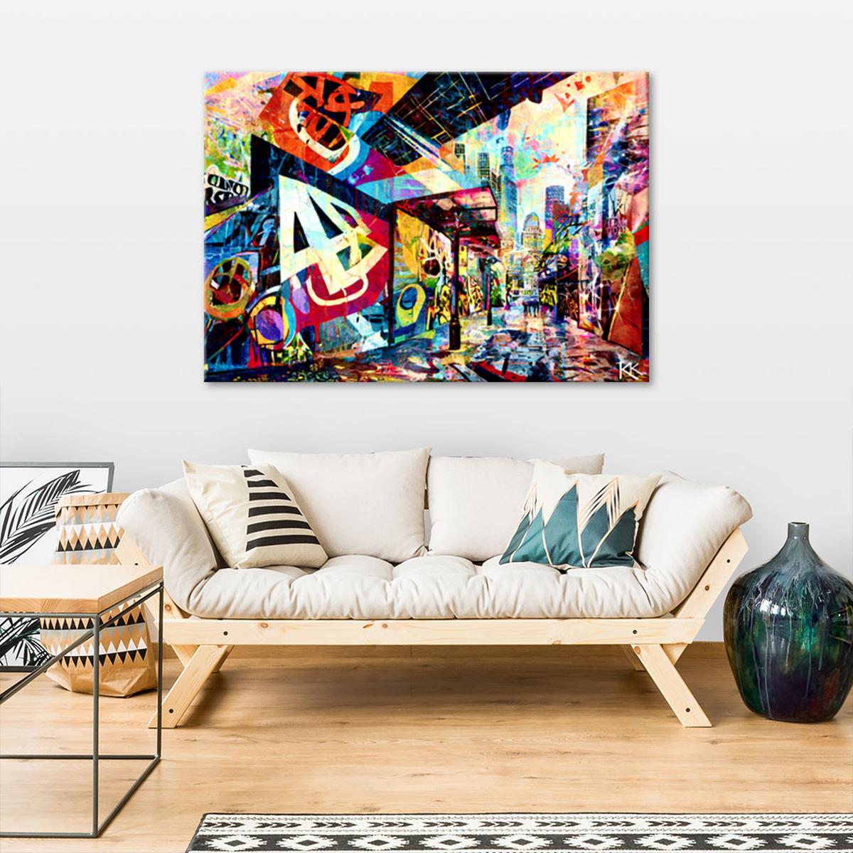 LEINWANDBILD Bunte Stadt 100x70cm - Multicolor, Textil (100/70cm) - Feeby
