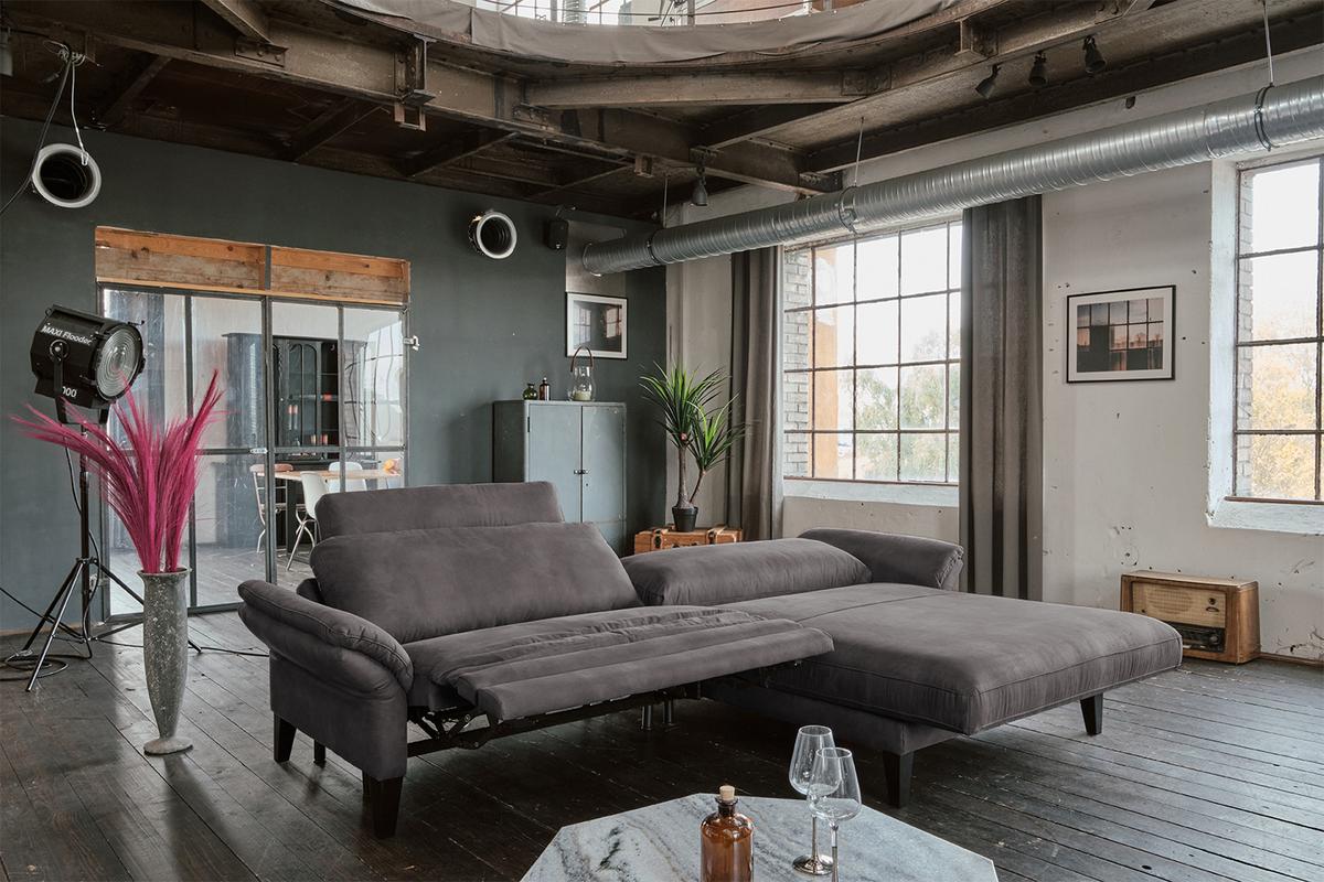 ECKSOFA MIT MOTORISCHER RELAXFUNKTION MALTA Anthrazit Webstoff Relaxfunktion - Anthrazit/Schwarz, Buchenholz/Textil (302/175cm) - KAWOLA