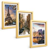BILDER SET 3er Set - 20x30 cm Goldrahmen - Eiffelturm Venedig Amsterdamer Kanäle - Goldfarben, Kunststoff (20/30cm) - TULUP