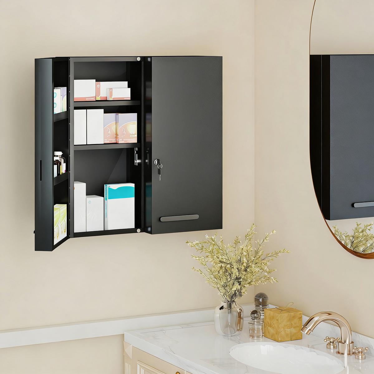 MEDIZINSCHRANK Kaltgewalzter-Stahl Schwarz - Schwarz, Metall (18/60/55cm) - Kleankin