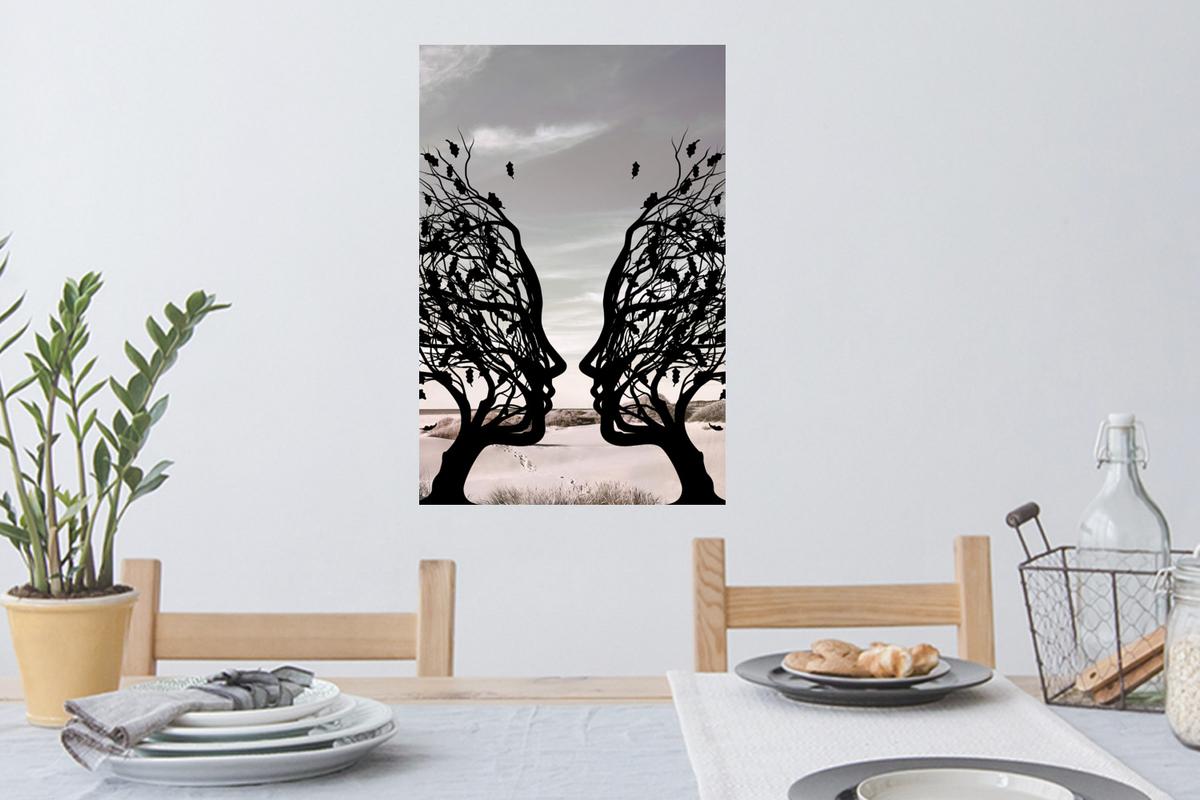WANDTATTOO Strand - Meer - Menschen - Baum - Moderne Kunst Wandbild 40x60 cm - Hellgrau, Kunststoff (40/60/0.1cm) - MuchoWow