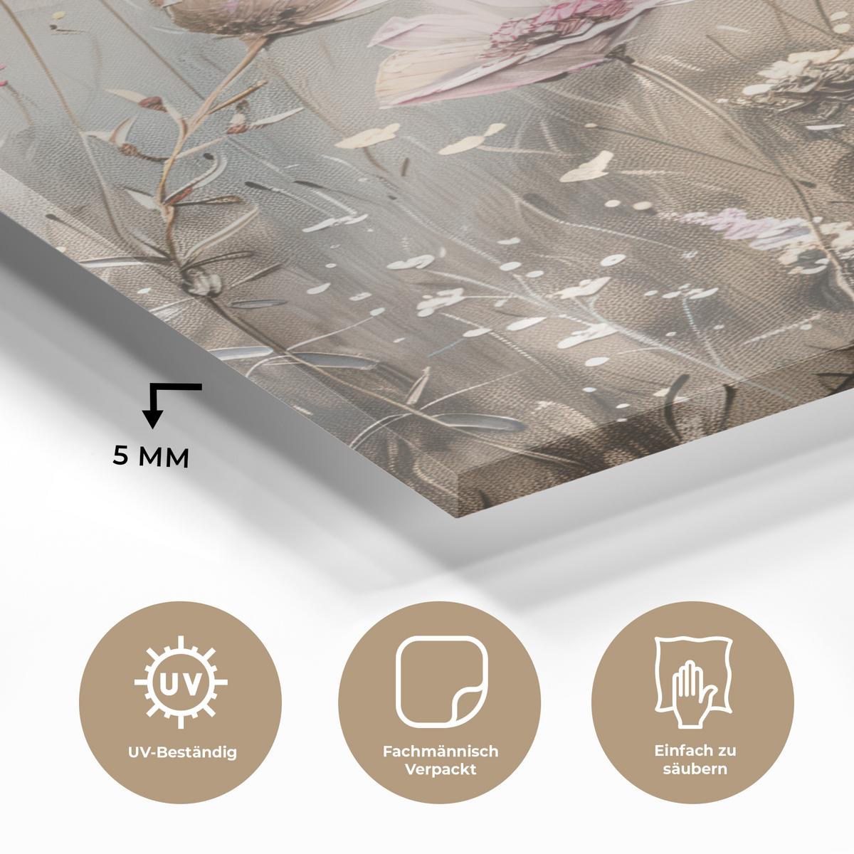 ACRYLGLASBILD Blumen - Rosa - Modern - Beige 60x80 cm - Beige, Glas (60/80cm) - MuchoWow