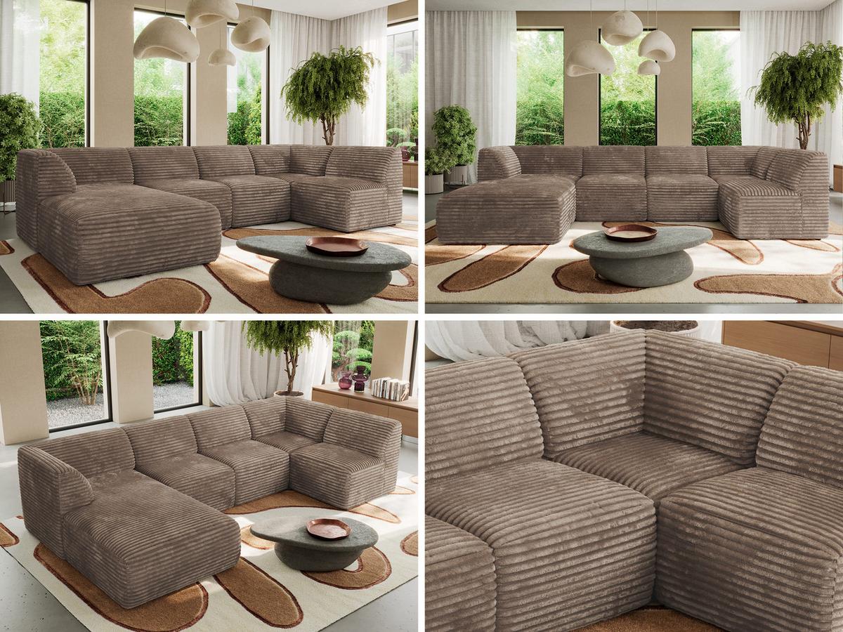 WOHNLANDSCHAFT MODARO U 5M - Braun Cord - Links - Schwarz/Braun, Textil (180/78/345cm) - MKS