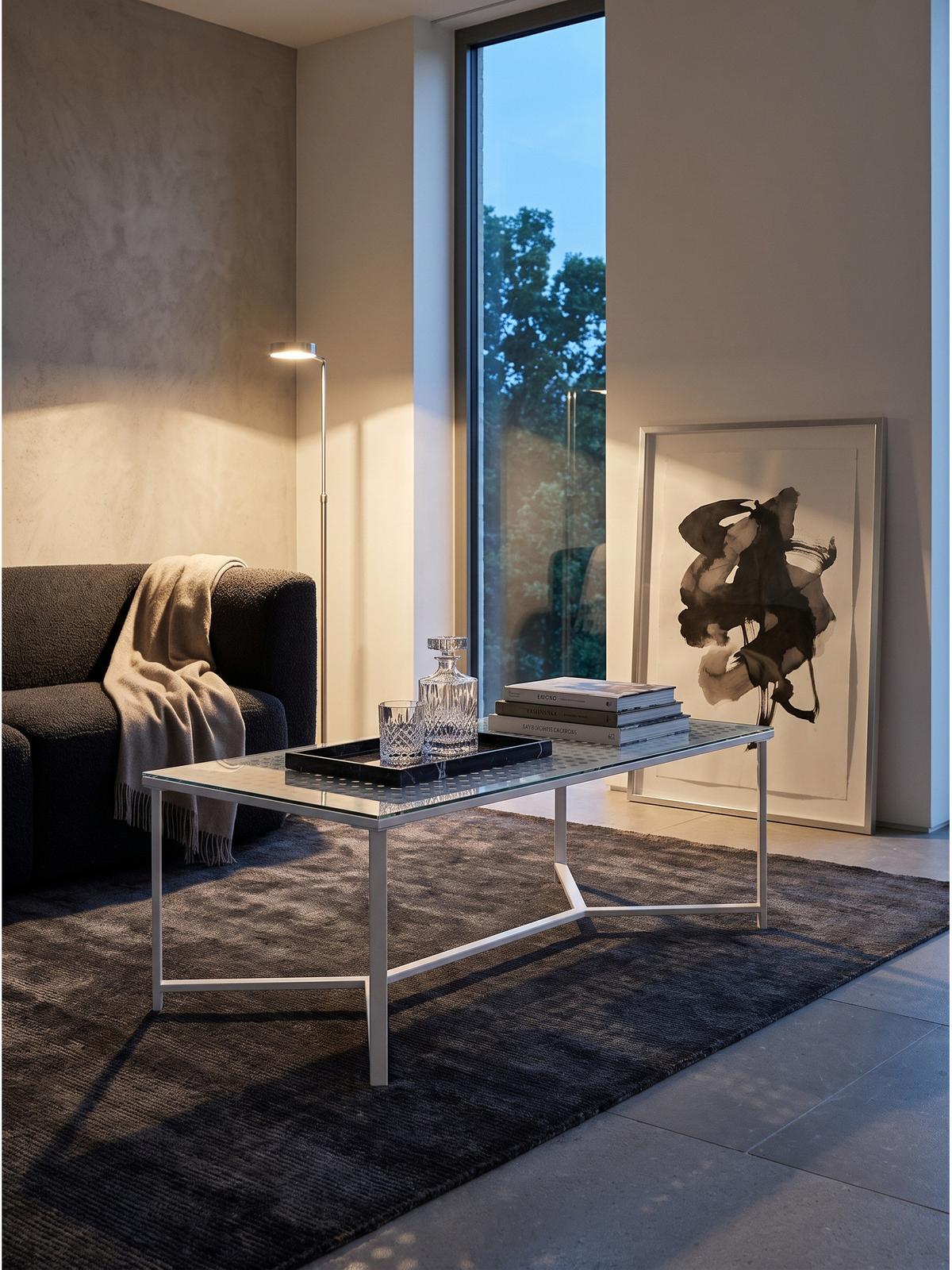 COUCHTISCH ALCUDIA, Einscheibensicherheitsglas, Weiß, 100 x 50 x 42 cm - Weiß, Glas/Metall (50/100/42cm) - KADIMA DESIGN
