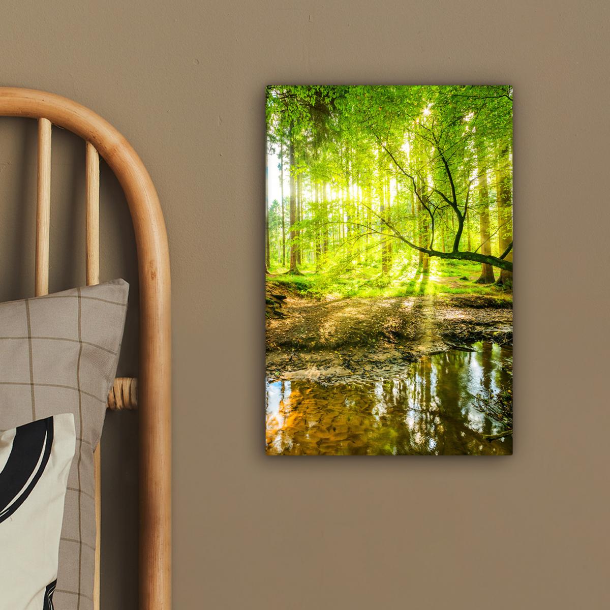 LEINWANDBILD Wald - Landschaft - Wasser - Bäume - Sonne - Grün - Natur Deko Wohnzimmer 20x30 cm - Grün, Textil (20/30cm) - MuchoWow