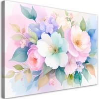 LEINWANDBILD Zarte bunte Blumen Aquarell 90x60cm - Multicolor, Textil (90/60cm) - Feeby