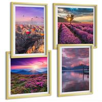 BILDER SET 4er Set - 50x50 cm & 40x60 cm Goldrahmen - Sonnenuntergang auf Lavendelfeldern - Goldfarben, Kunststoff (50/50cm) - TULUP