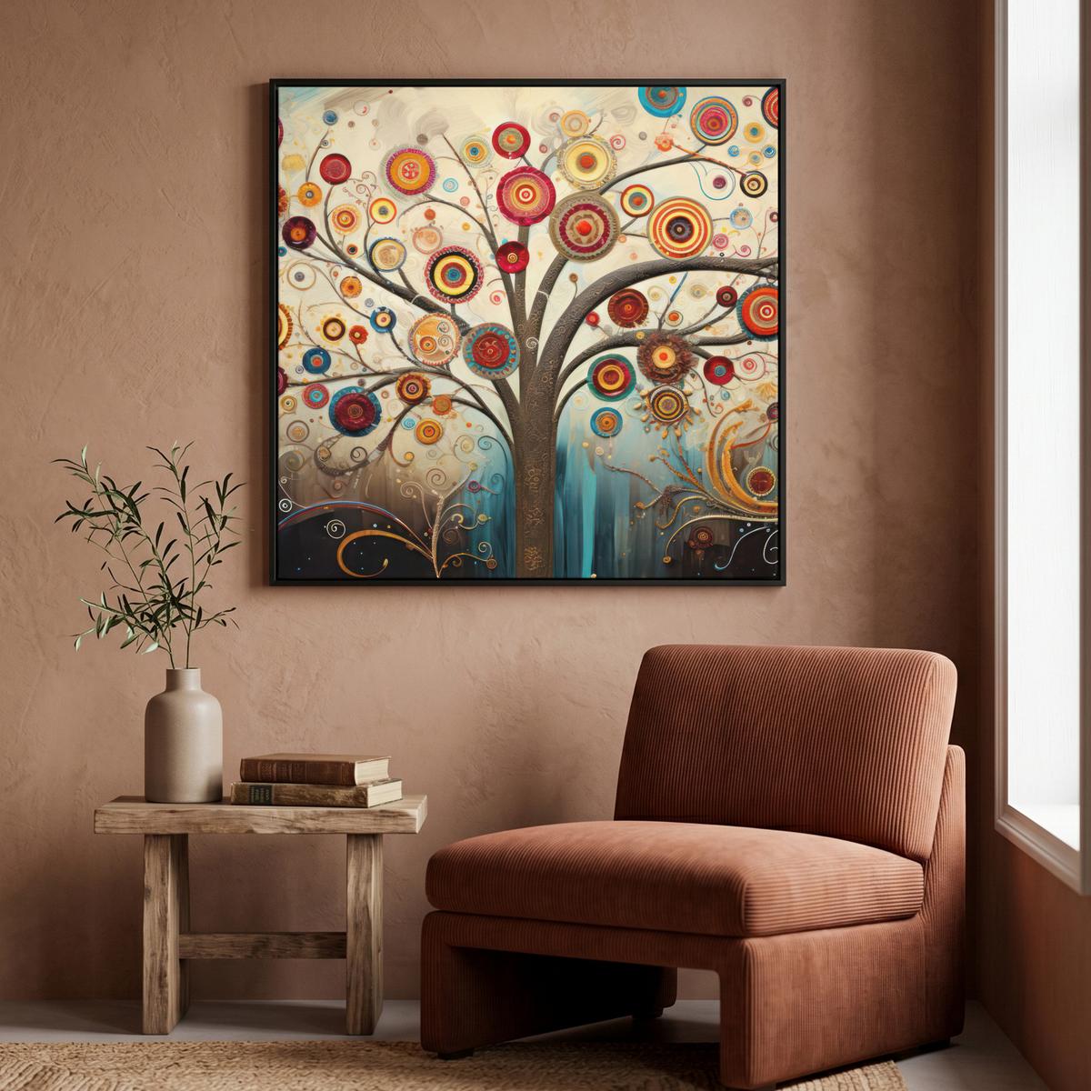 LEINWAND Bilder mit Rahmen - Baum - Baum des Lebens - Farbe - 90x90 - Braun, Textil (90/90cm) - MuchoWow