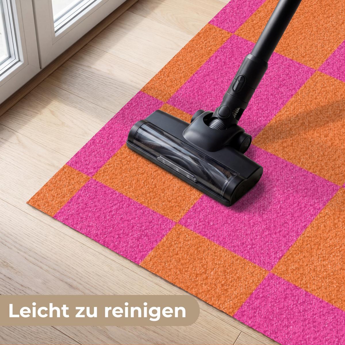 FUSSMATTE Schachbrettmuster - Orange - Rosa - Blöcke Schmutzfangmatte 150x90 cm - Pink, Kunststoff (150/0.4cm) - MuchoWow