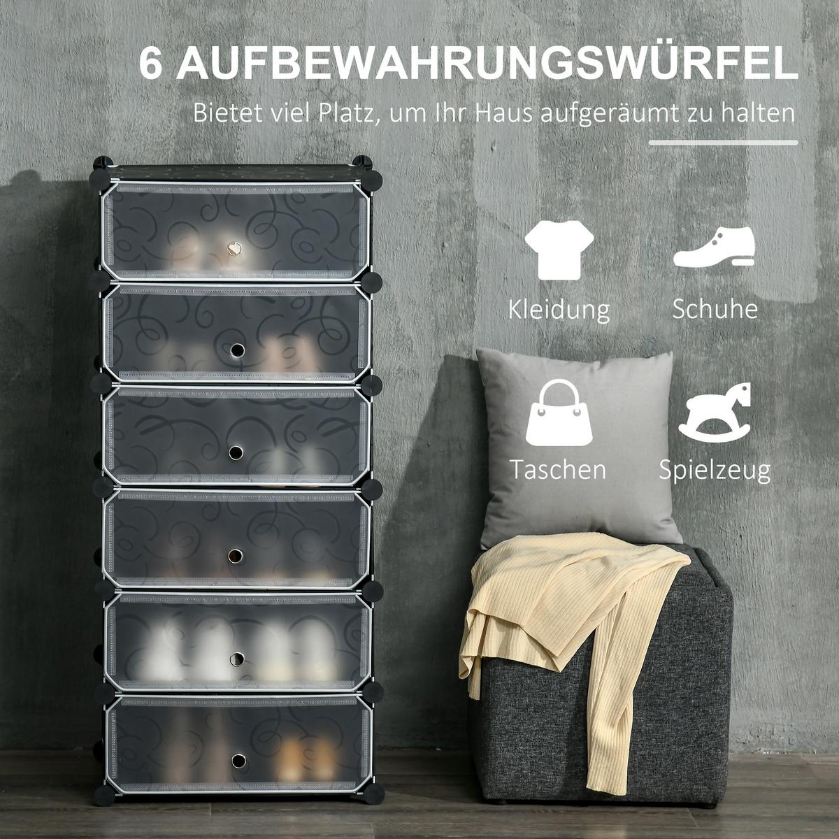 SCHUHREGAL für 6 Paar Schuhe Schuhkarton Aufbewahrung von Schuhen Schwarz+Weiß - Multicolor, Kunststoff (36.5/108/49cm) - HOMCOM