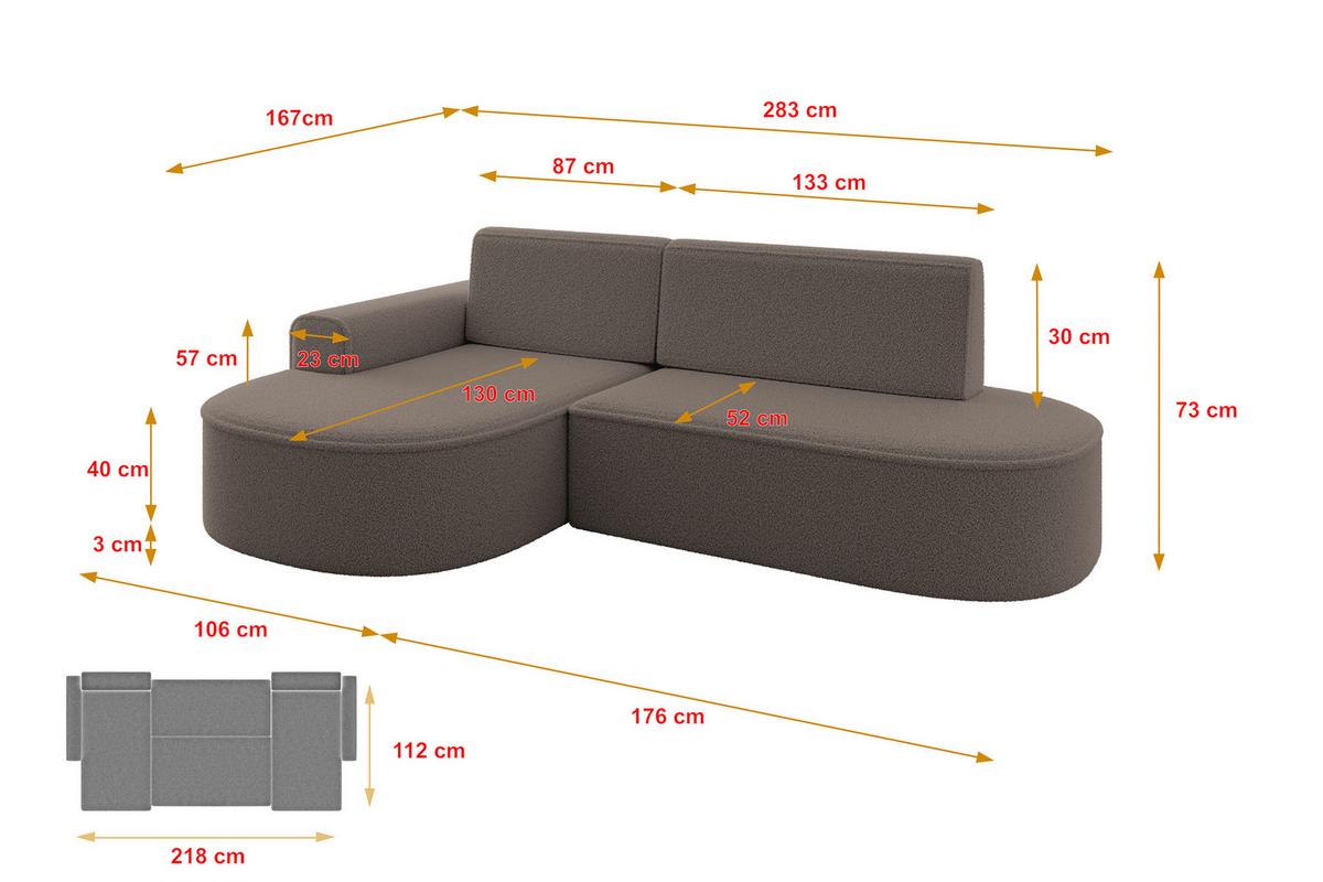 ECKSOFA mit Schlaffunktion und Bettkasten Ottomane Links MARI-L1-S - 283x167x73 cm Braun Bouclé - Schwarz/Braun, Holzwerkstoff/Kunststoff (283/167cm) - ALTDECOR