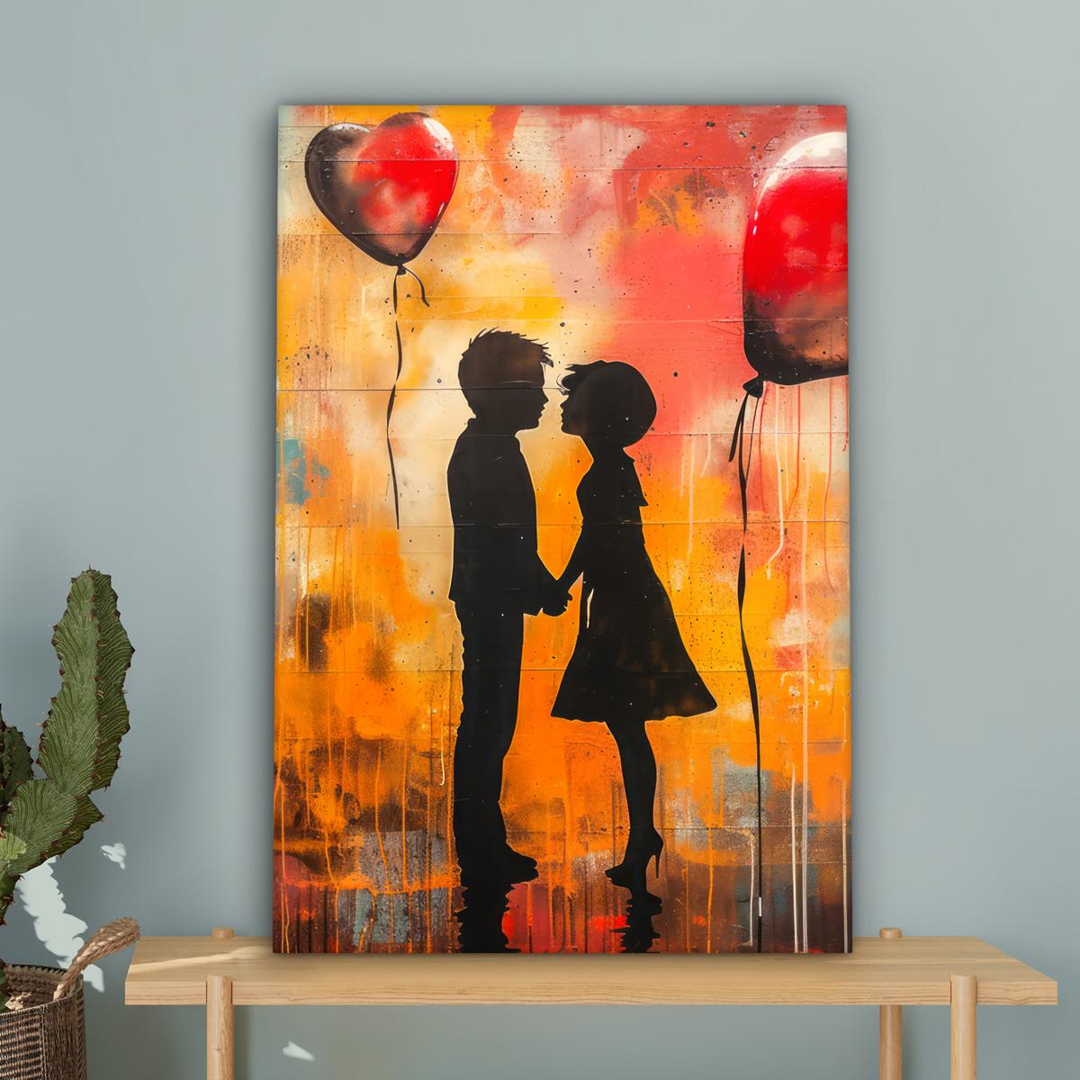 LEINWANDBILD Straßenkunst - Liebe - Graffiti - Kunst - Banksy Wanddeko 40x60 cm - Orange, Textil (40/60cm) - MuchoWow