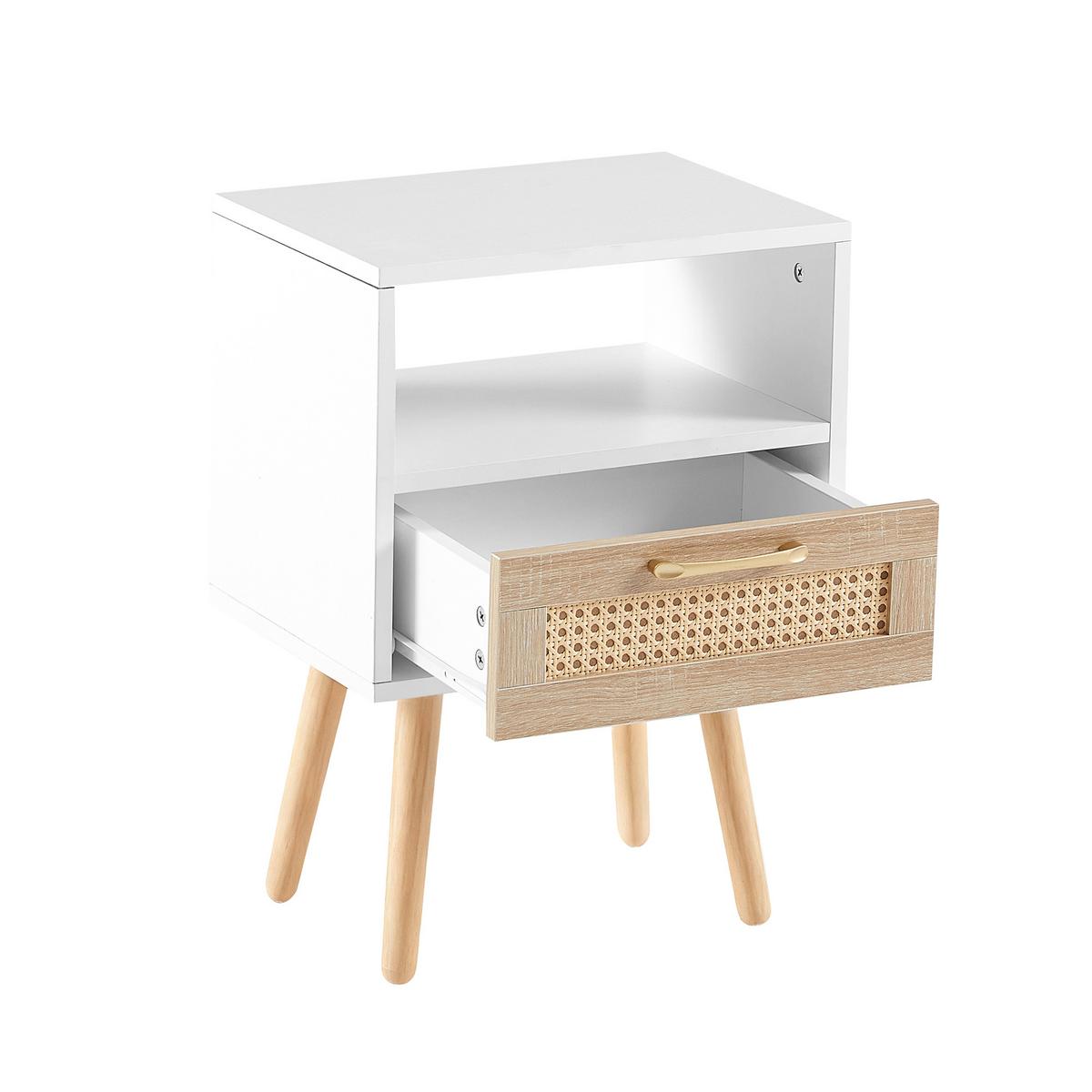NACHTTISCH weiß rattan nachttisch mit schublade - Weiß, Holzwerkstoff (40/55/30cm) - Urban Meuble