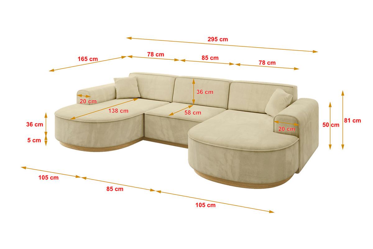 WOHNLANDSCHAFT MARI-U1-v2 - 303x171x83 cm Beige Velours - Beige, Holzwerkstoff/Textil (303/83/171cm) - ALTDECOR