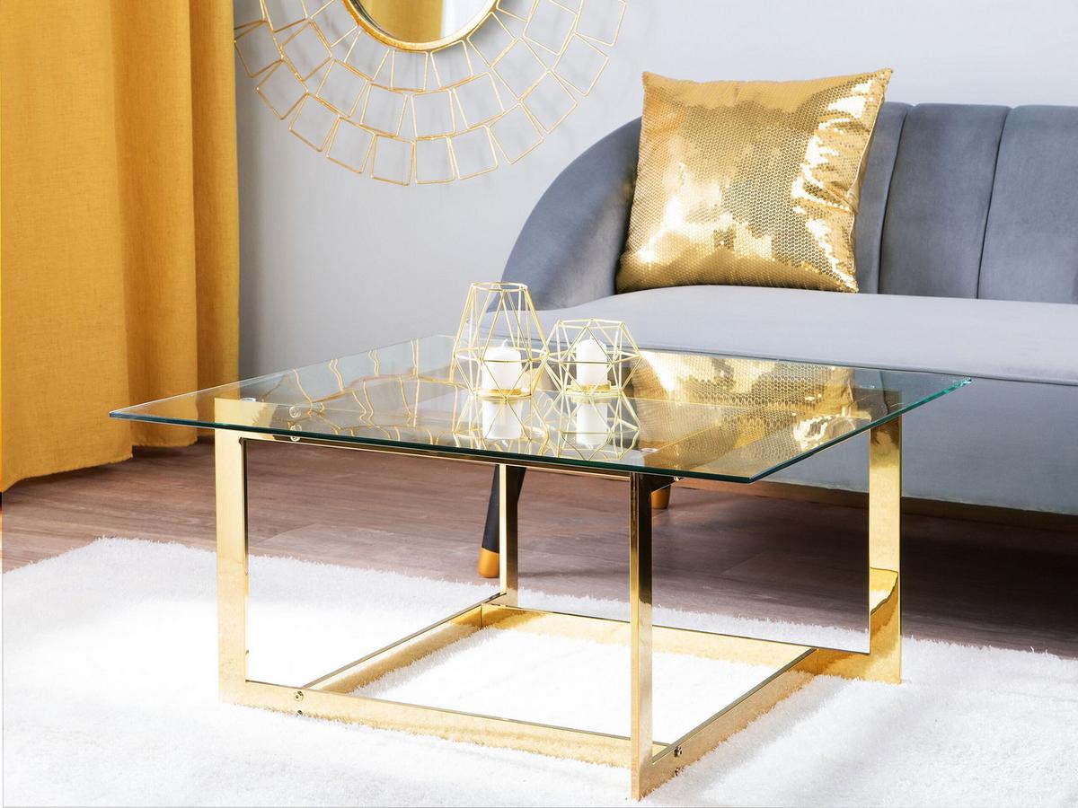 COUCHTISCH Glas gold quadratisch 80/80 cm Crystal - Transparent/Goldfarben, Glas (80/80/40cm) - Beliani