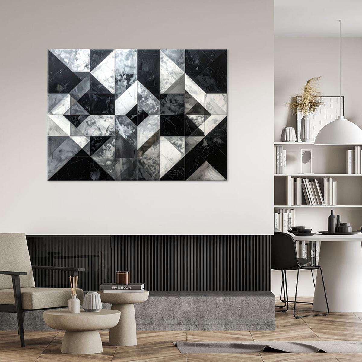 LEINWANDBILD, Schwarze und weiße geometrische Abstrakt - Schwarz, Textil (90/60cm) - Feeby