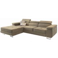 ECKSOFA ELMA L-S Creme Velours-Stoff mit Schlaffunktion - Silberfarben/Creme, Holz/Textil (280/205cm) - MASSENO