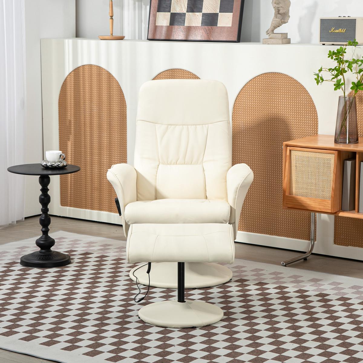 RELAXSESSEL mit Fußhocker, Elektrischer Massagesessel mit Liegefunktion - Creme/Schwarz, Kunststoff/Metall (81/105/76cm) - HOMCOM