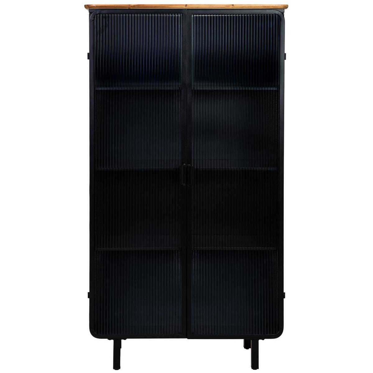 VITRINE aus Metall, Holz und Glas mit 2 Türen, Schwarz, 84x36x152h cm - Schwarz, Holz (84/152/35cm) - Wanderlust