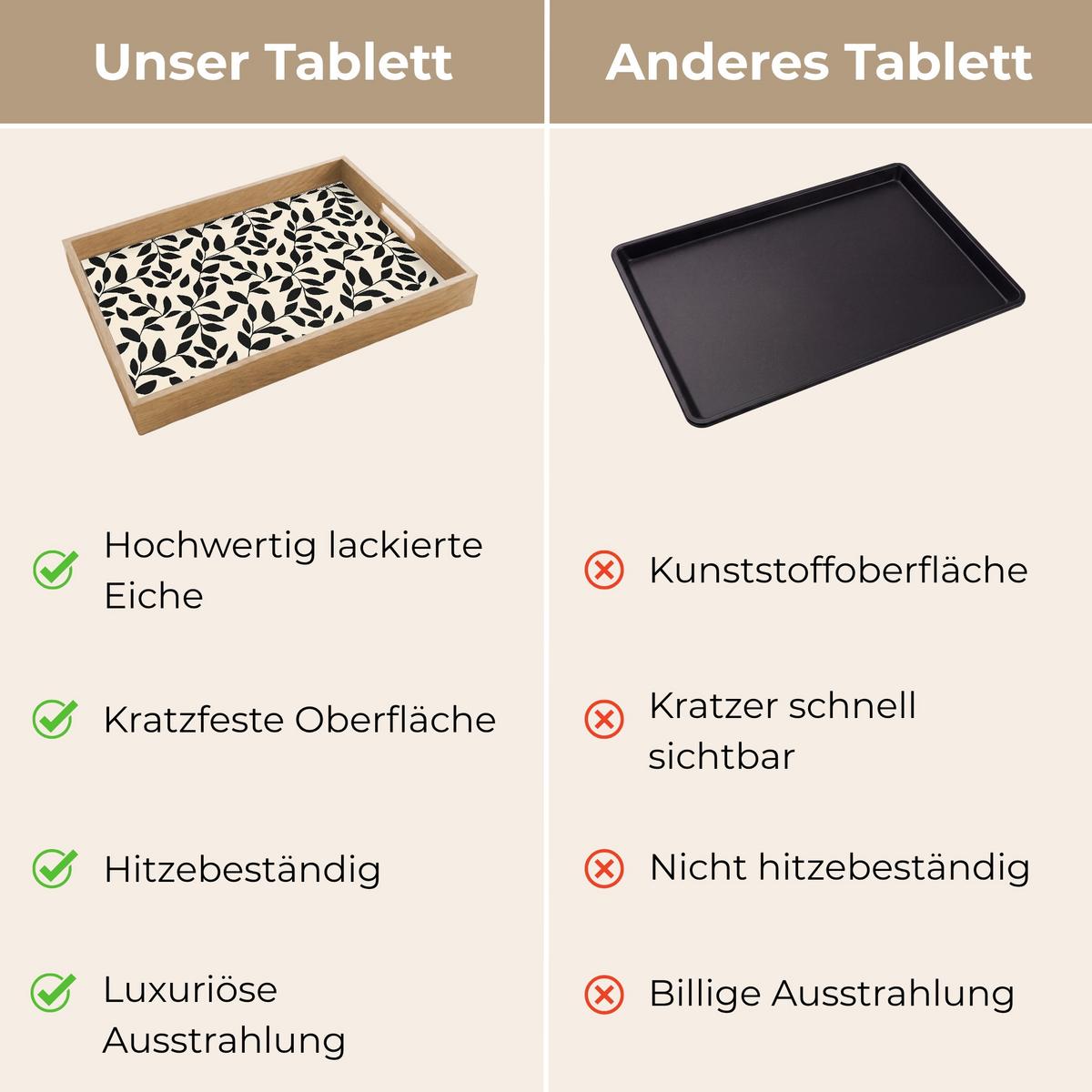 TABLETT Elegant - Gemustert - Schwarz - Beige 50x35 cm - Schwarz, Holz (50/5/5cm) - OnlyWow