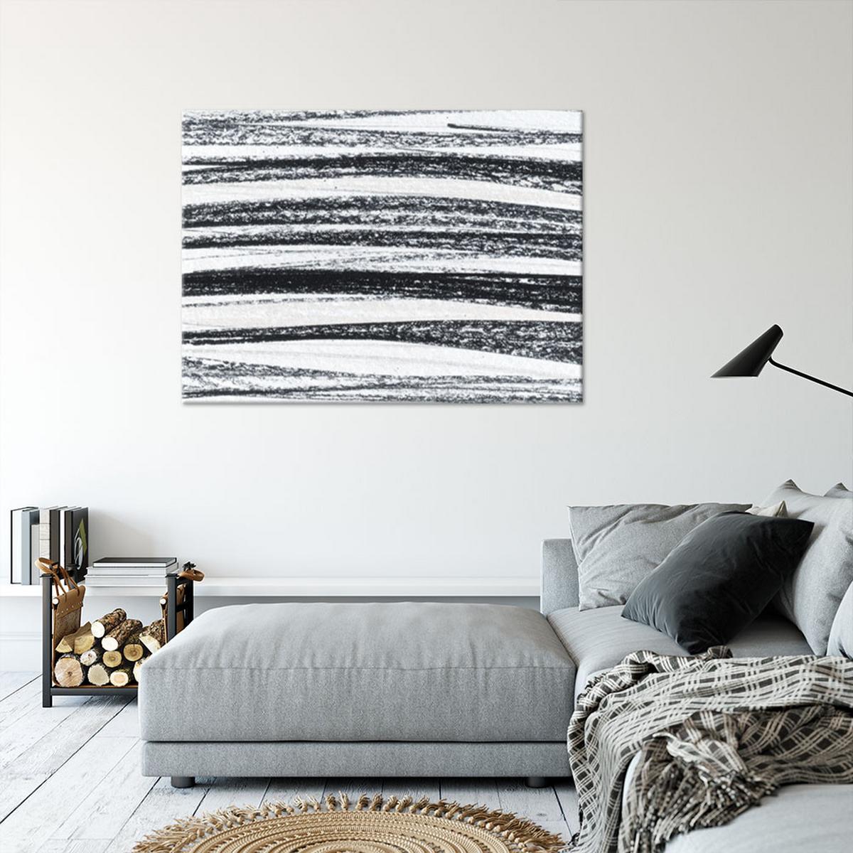 LEINWANDBILD Horizontale Linien Abstraktion 100x70cm - Schwarz, Textil (100/70cm) - Feeby