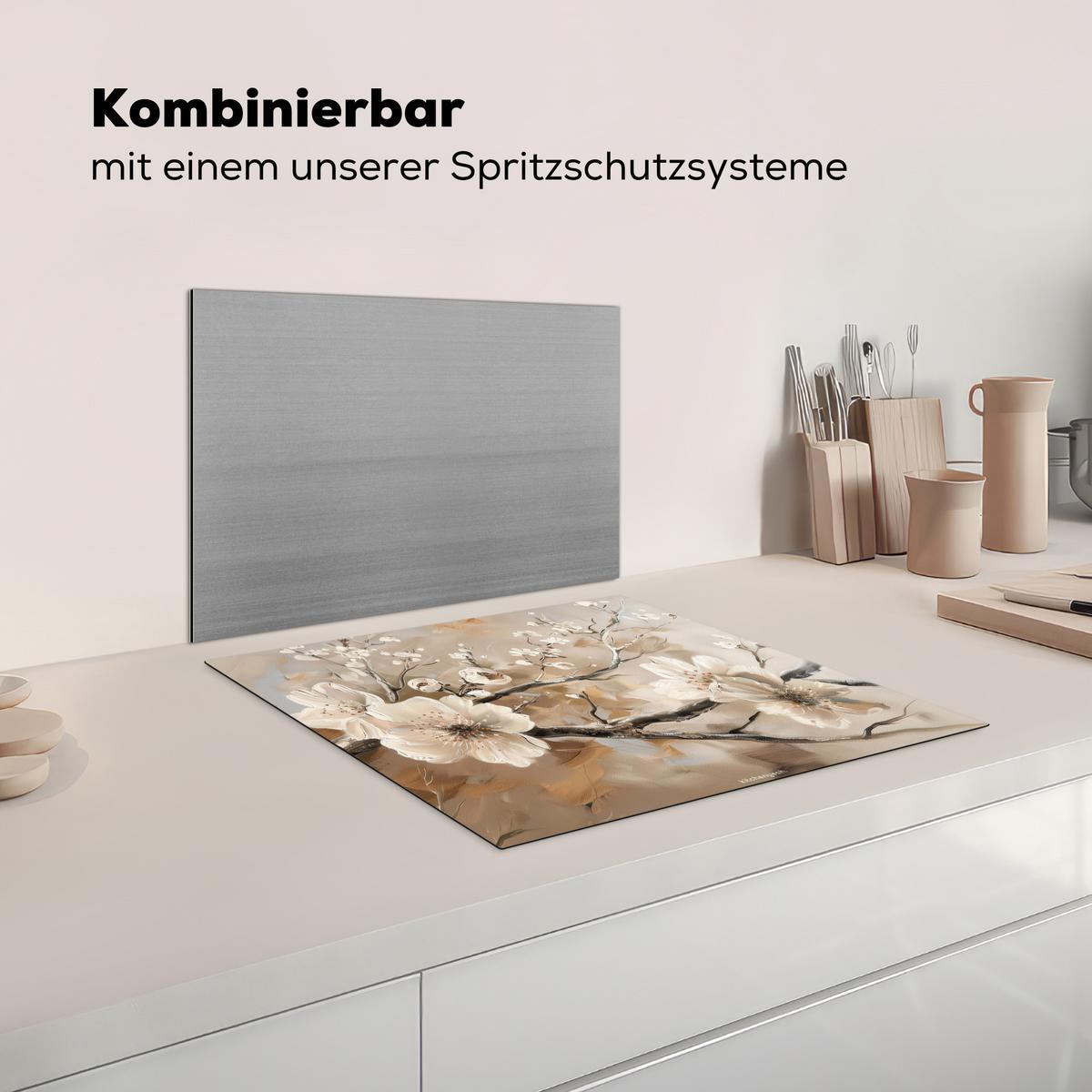 HERDABDECKPLATTE Blumen - Abstrakt - Gemalt - Beige Abdeckung Ceranfeld 57.6x51.6 cm - Kaschmir, Kunststoff (57.6/51.6/0.2cm) - MuchoWow