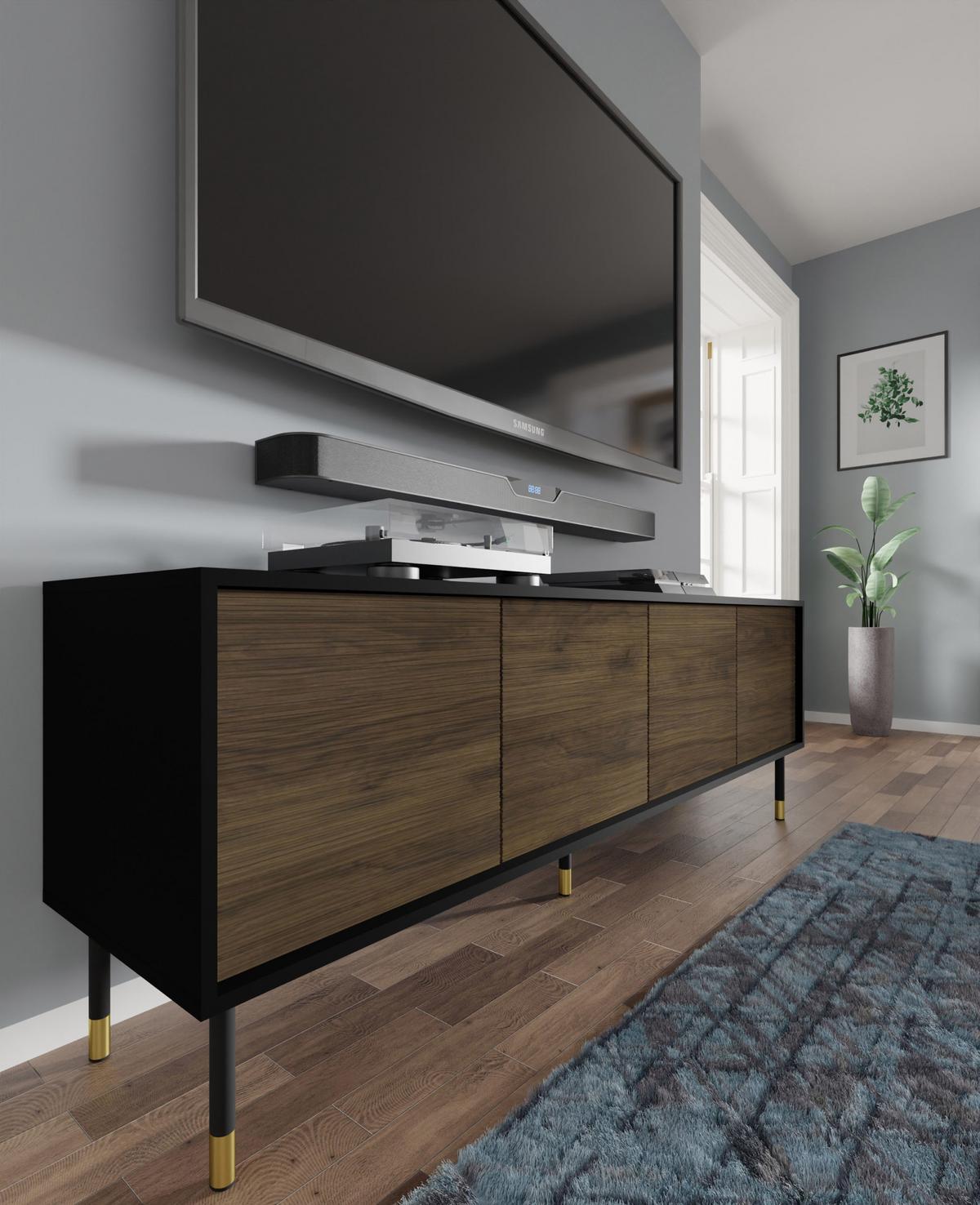 TV LOWBOARD Schwarz, Catania Eiche, Gold 180/60/40 - Schwarz, Holzwerkstoff (180/60/40cm) - RAUMHIRSCH FURNITURE