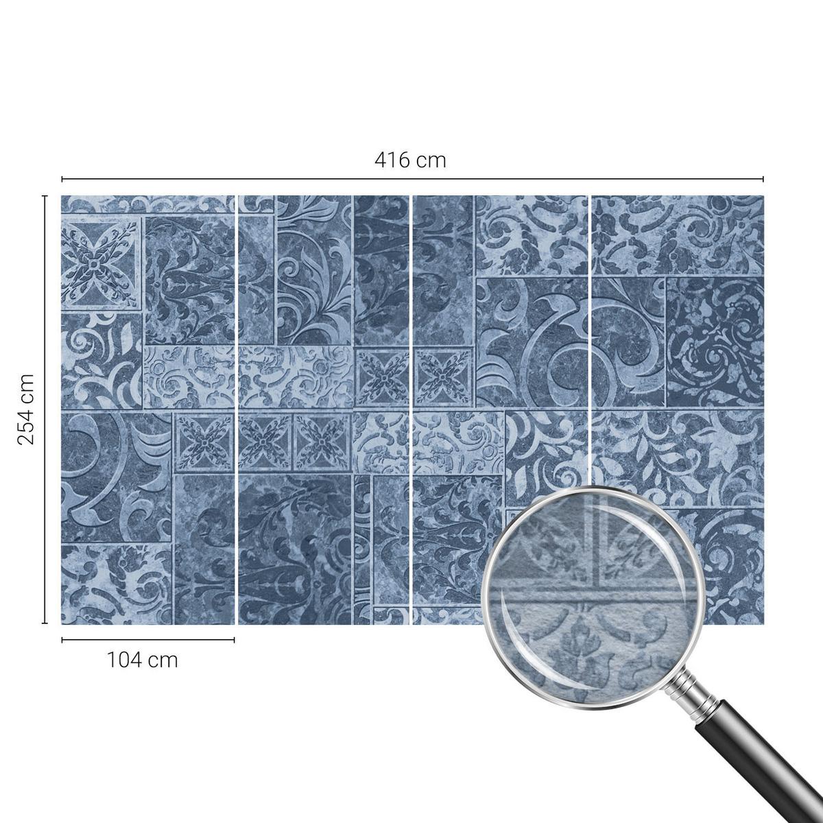 FOTOTAPETE 416x254 cm - Pflanzenornamente - Blau, Textil (416/254cm) - Wallfluent