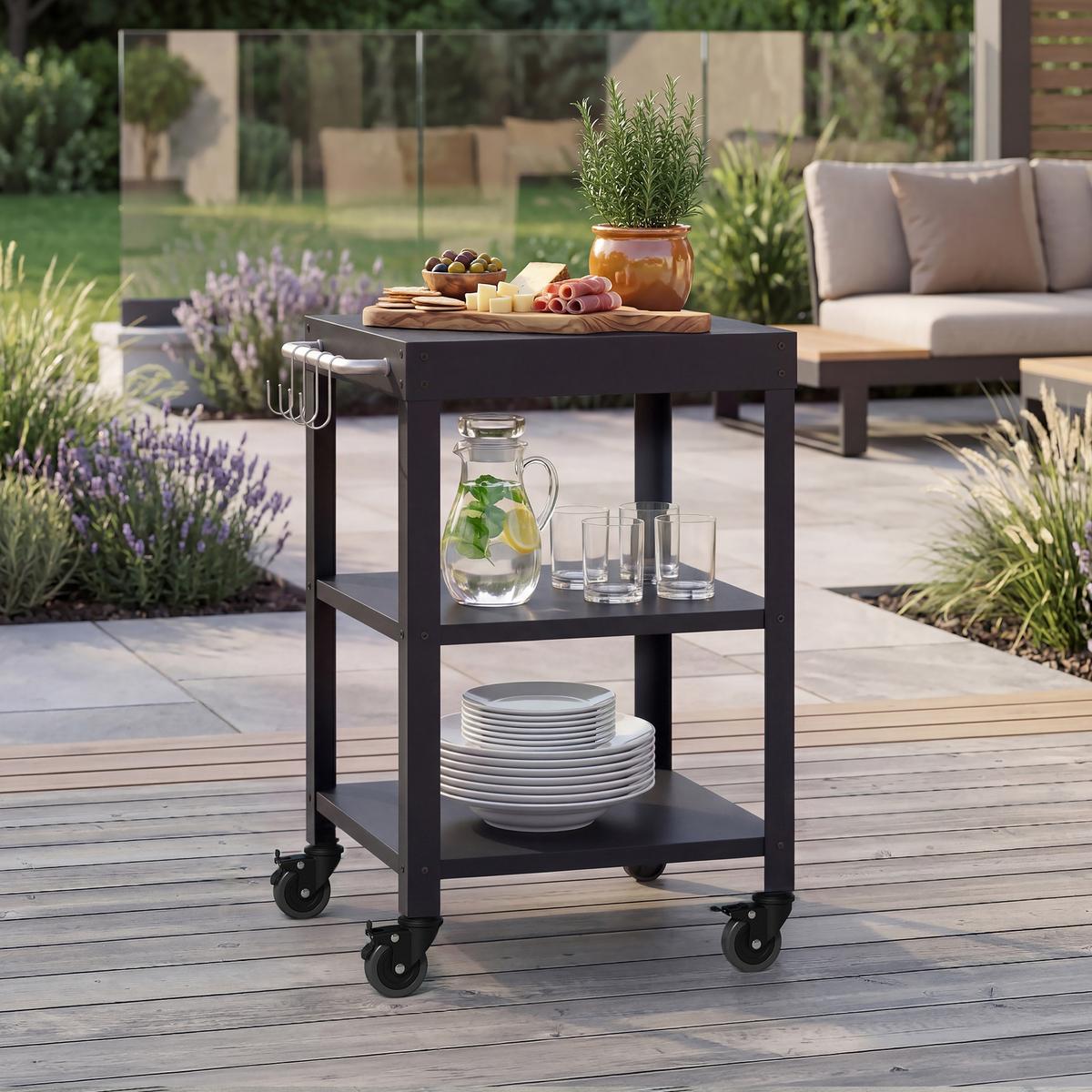 GARTEN-SERVIERWAGEN Bolognano - Schwarz, Metall (50/80.5/50cm) - casa.pro