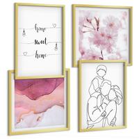 BILDER SET 4er Set - 50x50 cm & 40x60 cm Goldrahmen - Blumenfamilie minimalistisch - Goldfarben, Kunststoff (50/50cm) - TULUP