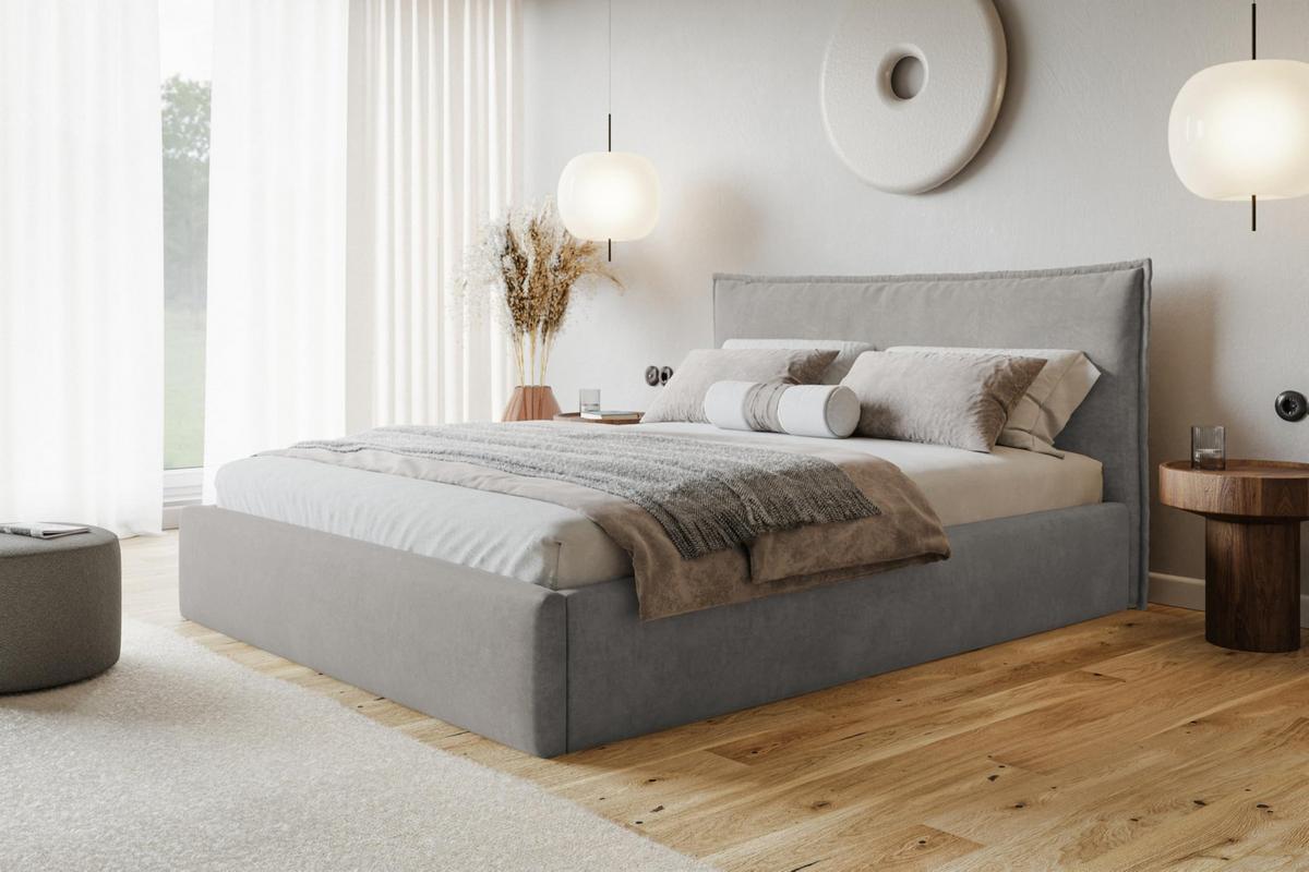 BETT 180x200 - Polsterbett mit Bettkasten und Holzrahmen - Modern Betten - Weicher Jasminstoff - Kollektion Rimini - Grau - Grau, Holz/Textil (180/200cm) - Alpi-Möbel