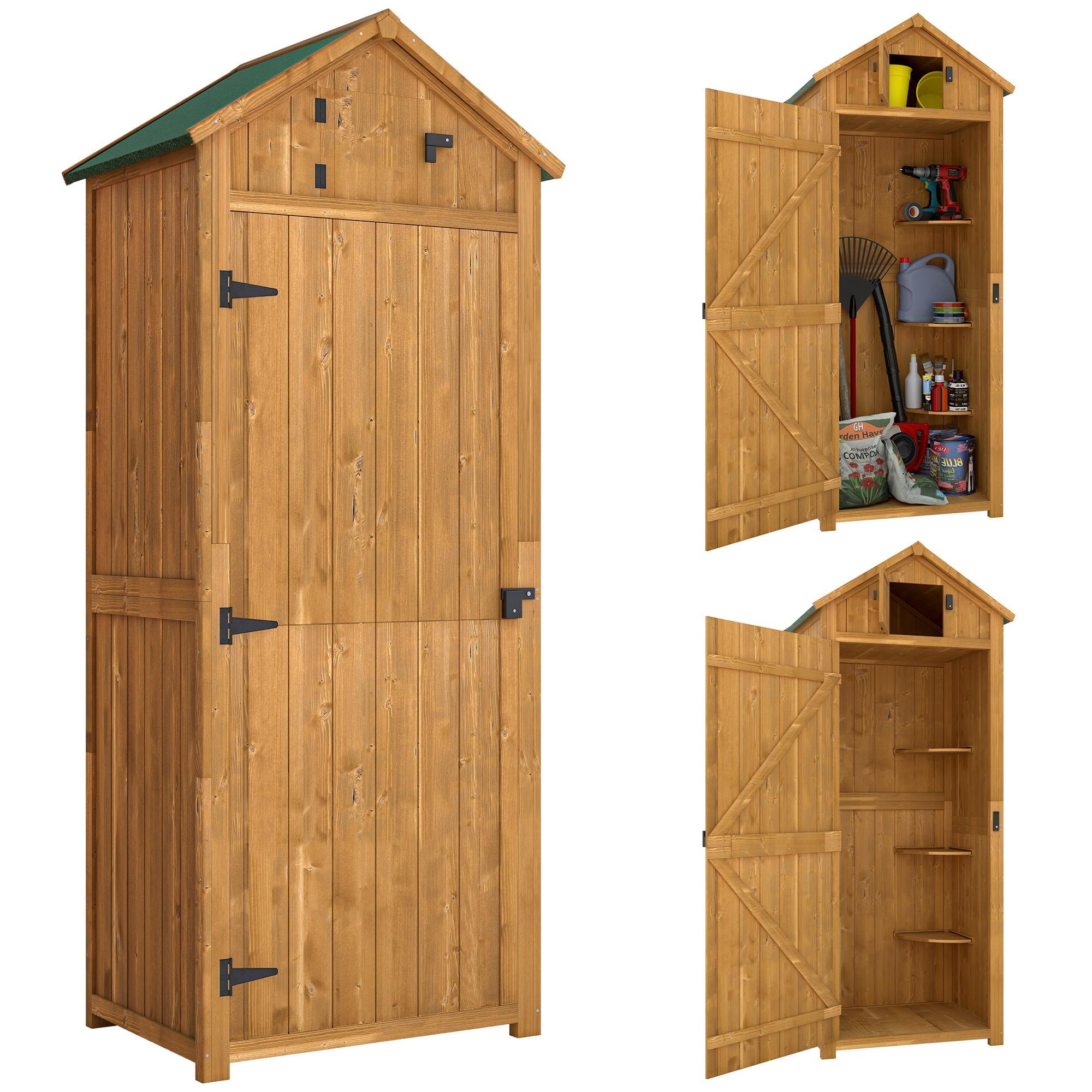 GARTENSCHRANK Geräteschuppen, mit Fachböden, Asphaltdach, Fenster, Holz, Gelb+Grün - Braun, Holz (54.2/179/77cm) - Outsunny