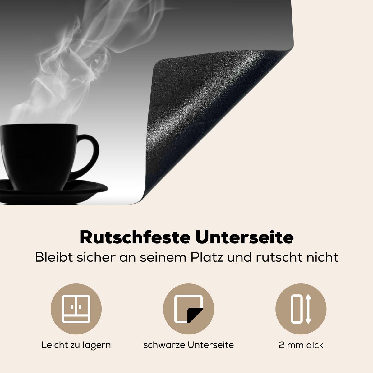 HERDABDECKPLATTE Kaffee - Herz - Schwarz und weiß - Tassen Induktionsmatte 71x52 cm - Weiß, Kunststoff (71/52/0.2cm) - MuchoWow