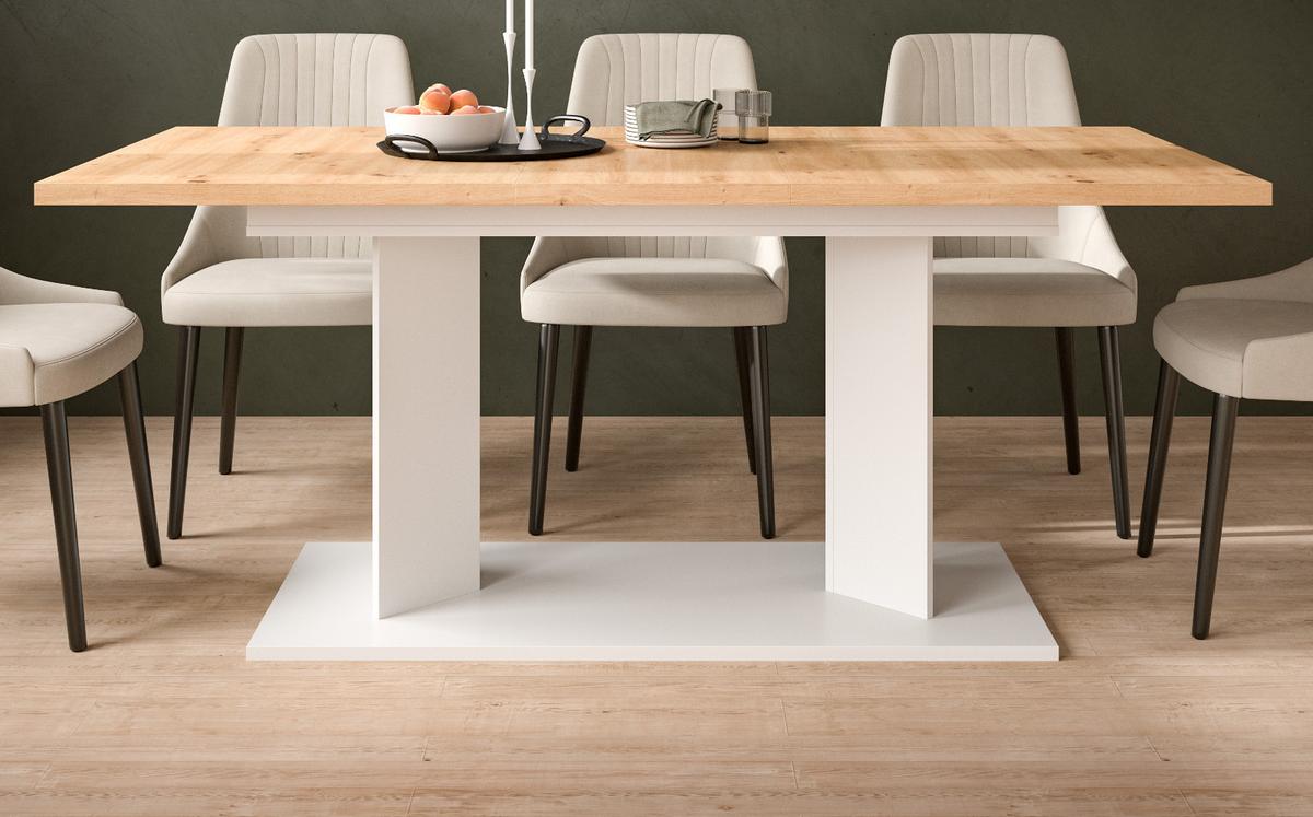 ESSTISCH Eiche Artisan, weiß 140 - 180 - 220 x 90 cm, Küchentisch 2-fach ausziehbar - Eiche Artisan/Weiß, Holzwerkstoff (90/140/76cm) - Inn.Furn