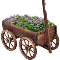 BLUMENWAGEN Holz, Pflanzwagen 4 Rädern Braun - Braun, Holz (120/54/43cm) - COSTWAY