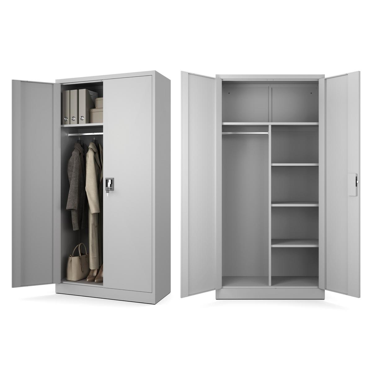 SOZIALRAUMSCHRANK aus Stahl Metallschrank für Büro Stahlschrank für Dokumente Akten Hellgrau 90x45x185cm - Hellgrau, Metall (90/185/45cm) - Muralo