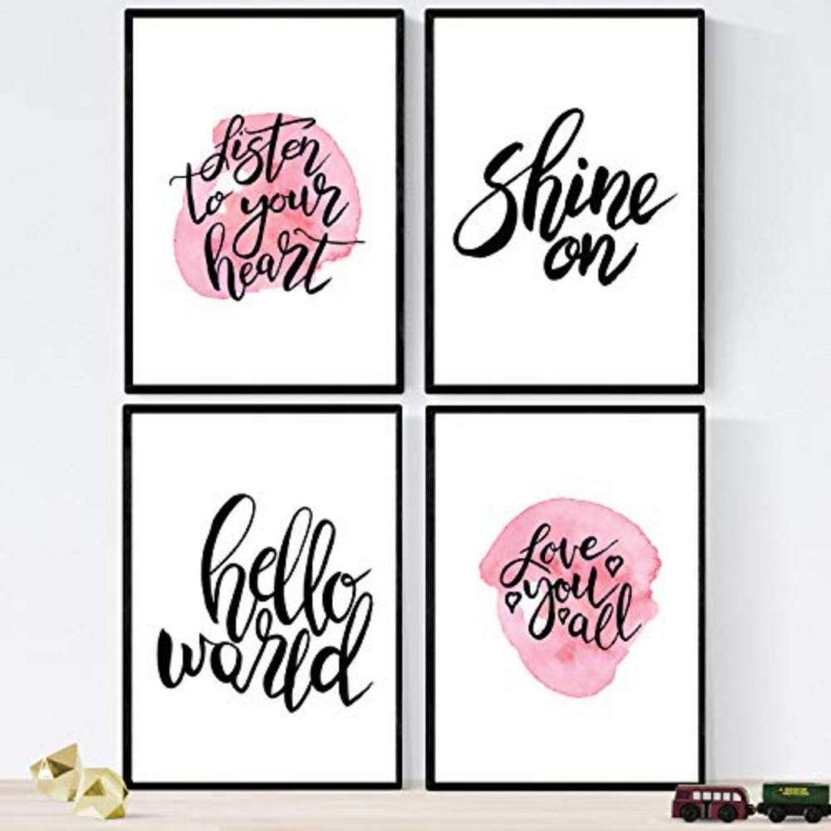 POSTER Set mit 4 glücklich und bunt ‚Magic‘ A3 Schwarzer Rahmen - Schwarz, Papier (29.7/3cm) - Nacnic