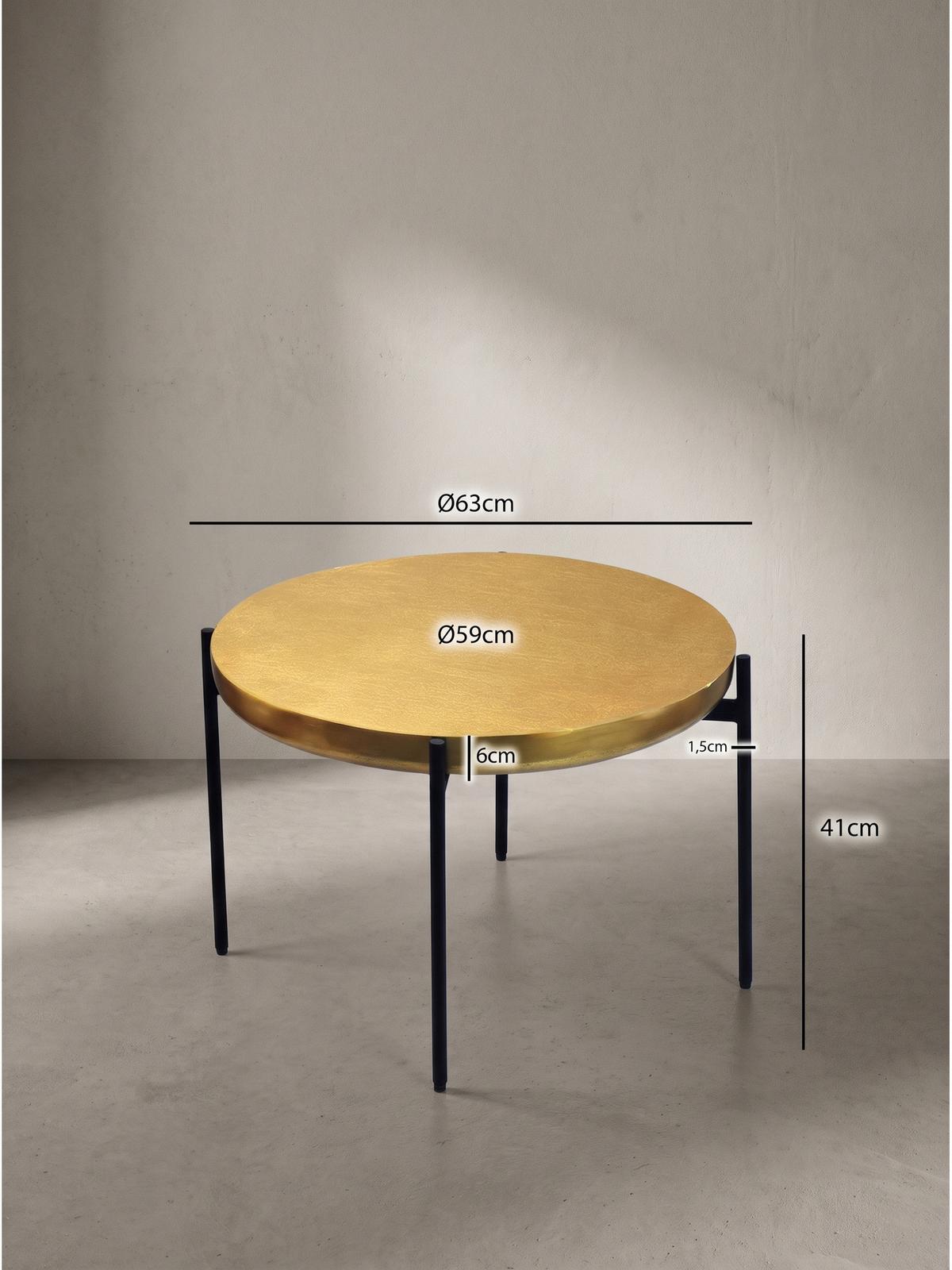 COUCHTISCH BERNALDA, Aluminium, Gold, Ø 63 x 41 cm - Goldfarben/Schwarz, Metall (63/63/41cm) - KADIMA DESIGN