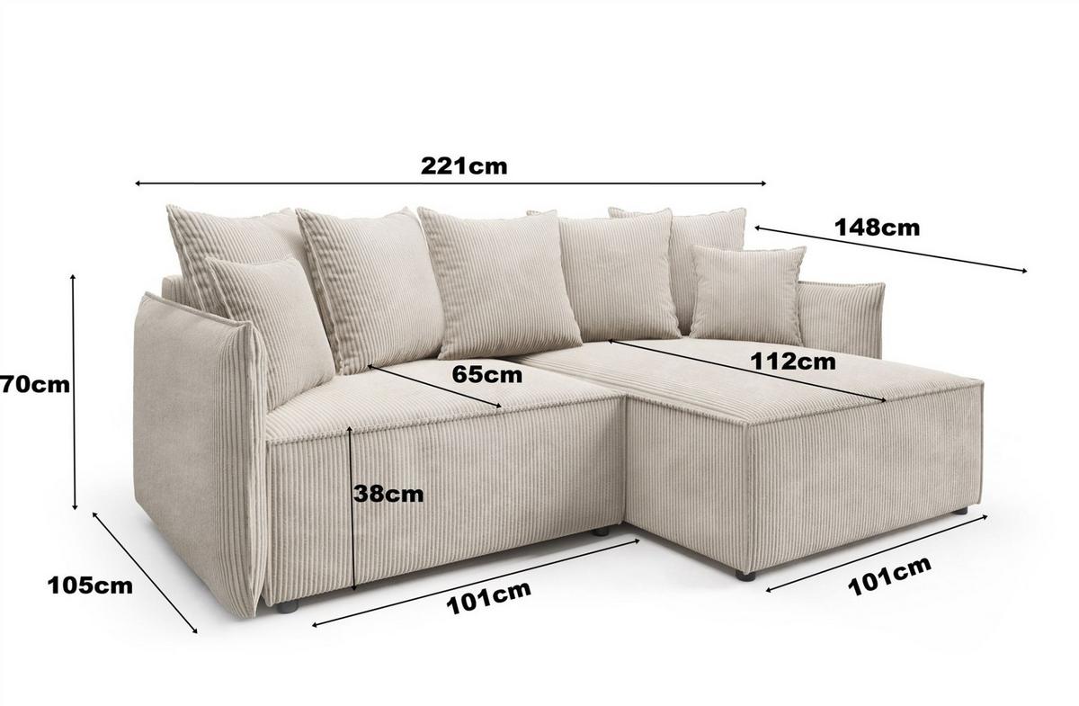 ECKSOFA Minea Mit Schlaffunktion - Beige, Holzwerkstoff/Textil (221/153cm) - Fun Möbel