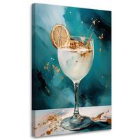 LEINWANDBILD Cocktail Glas Getränkebar 70x100cm - Türkis, Textil (70/100cm) - Feeby