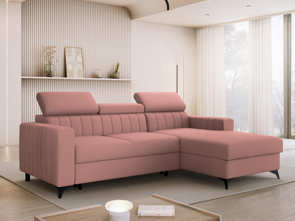 ECKSOFA Milano, Seite: Rechts 2R+LC - Schwarz/Rosa, Holz/Textil (172/236cm) - MIRJAN24