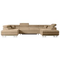WOHNLANDSCHAFT mit Schlaffunktion und Bettkasten GUSA-U 342x202x107 cm Beige Velours - Beige/Silberfarben, Holzwerkstoff/Textil (342/107/202cm) - ALTDECOR