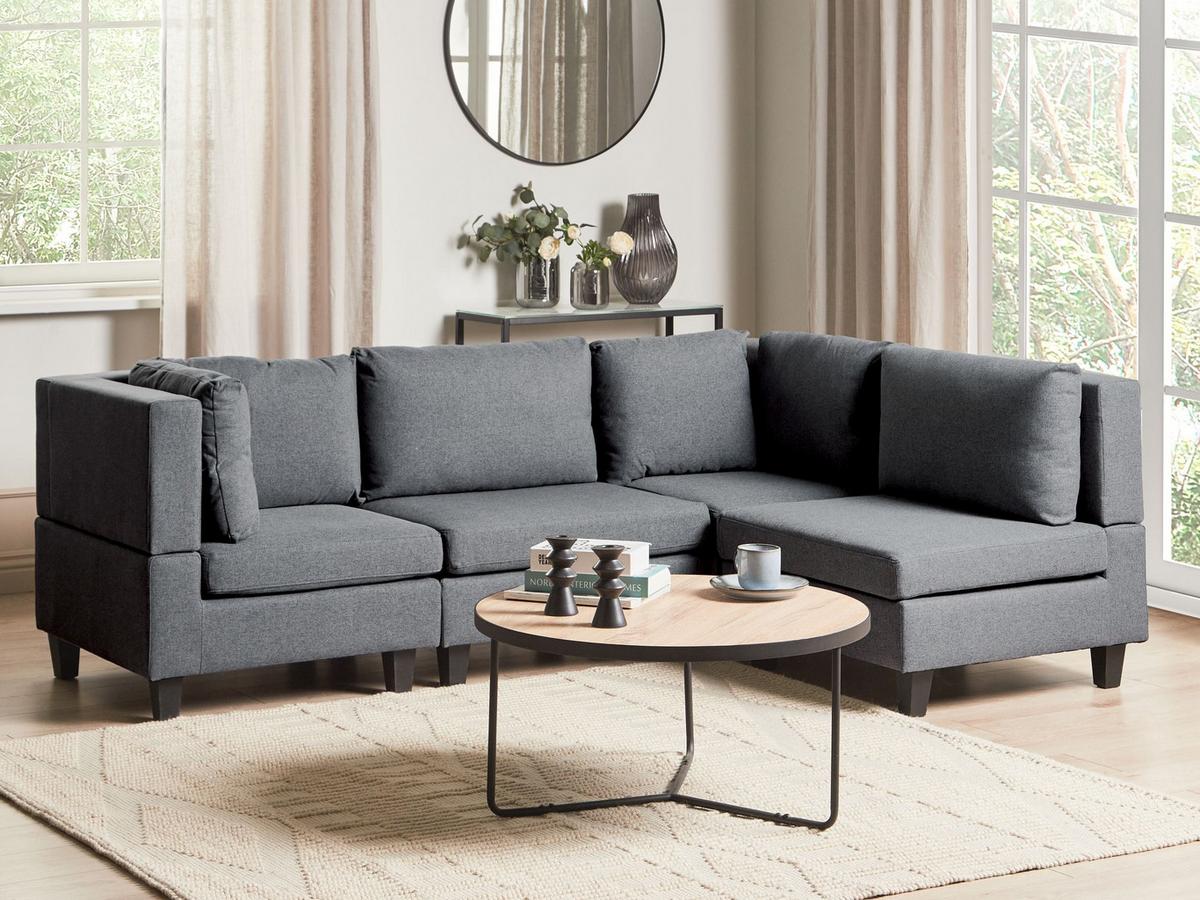 ECKSOFA Modul 4-Sitzer linksseitig Dunkelgrau Stoff Unstad - Dunkelgrau/Grau, Textil (228/152cm) - Beliani
