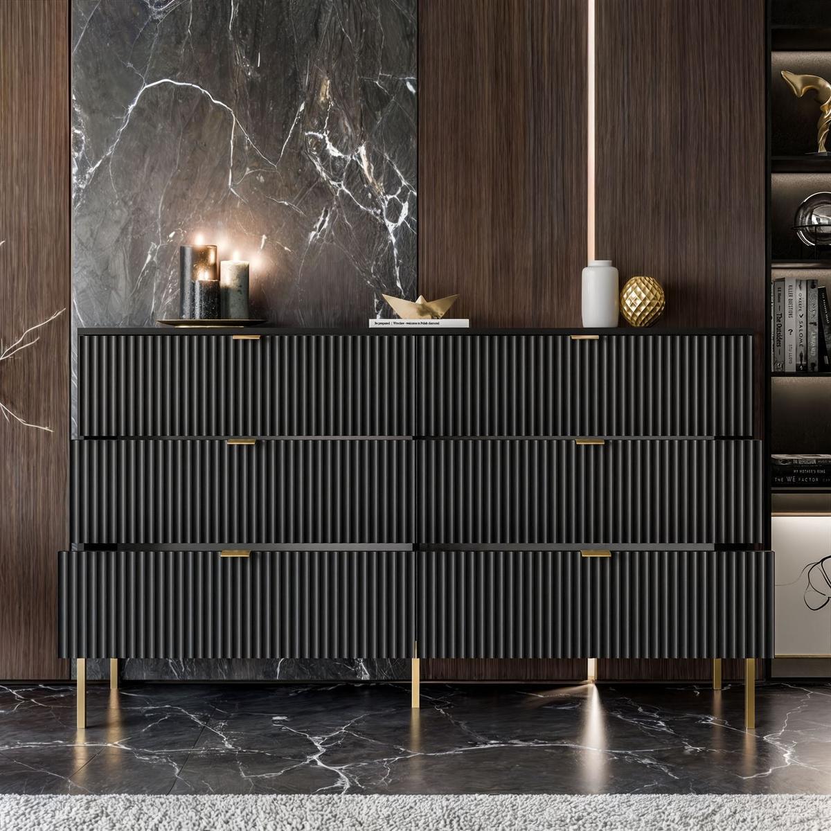 SIDEBOARDS CORTADO GOLD KS154 MIT SCHUBLADEN SCHWARZ - Schwarz, Holzwerkstoff (154/91/39cm) - Lookway