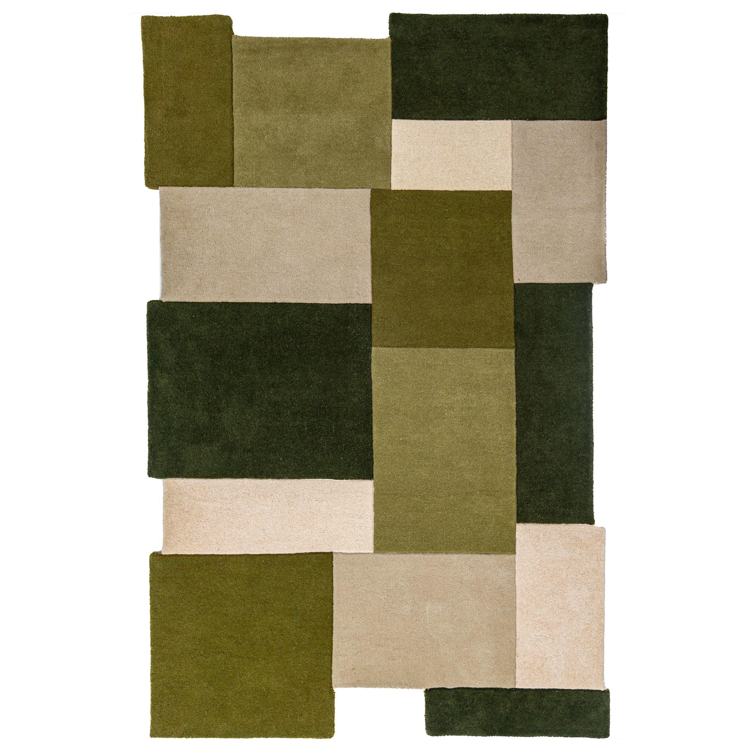 TEPPICH aus Wolle HALLEIN, in Erdtöne-Grün, Farbblöcke, 120 x 180 cm - Grün, Textil (120/180cm) - KADIMA DESIGN