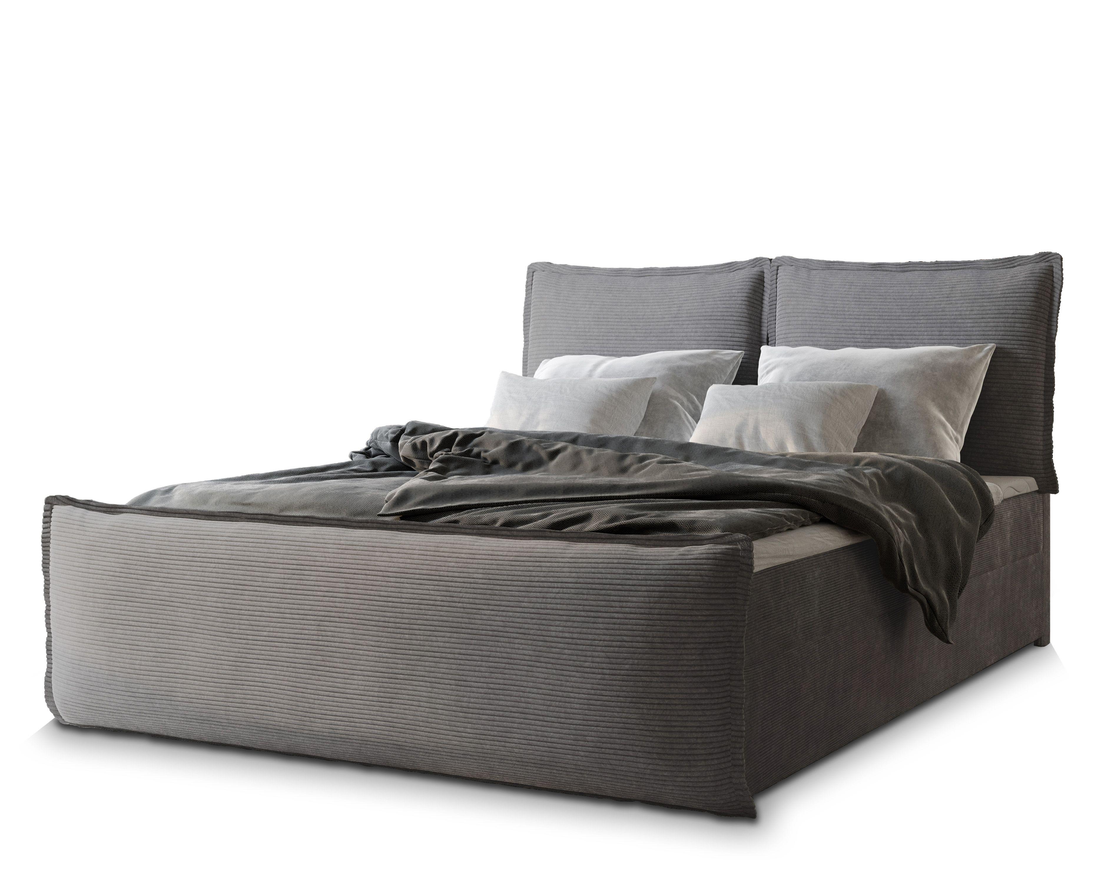 BOXBETT MONTA 160x200 cm mit Matratze und Topper - Grau - Grau, Holz (160/200cm) - MASSENO