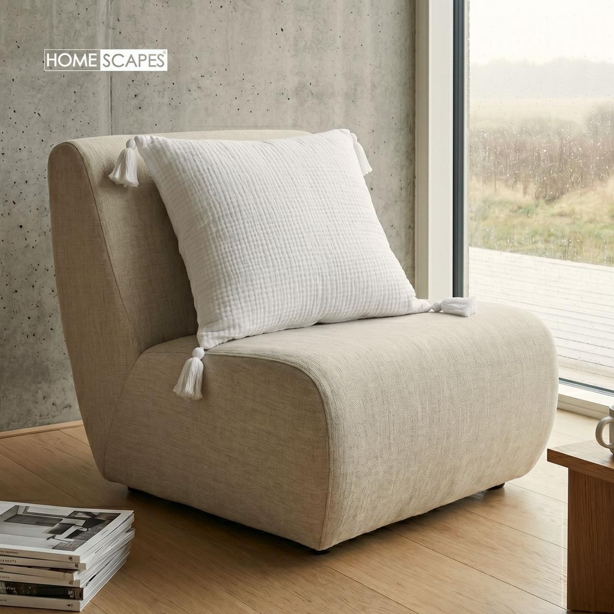 DEKOKISSEN Musselin offwhite mit Quasten, 45/45 cm - Weiß, Textil (45/45cm) - Homescapes
