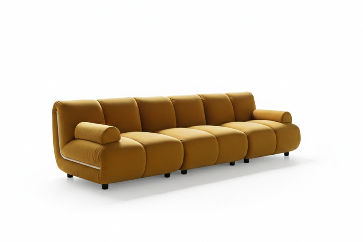 MODULSOFA LAYLA Gelb Velvet - Gelb/Schwarz, Buchenholz/Textil (274/74/99cm) - KAWOLA