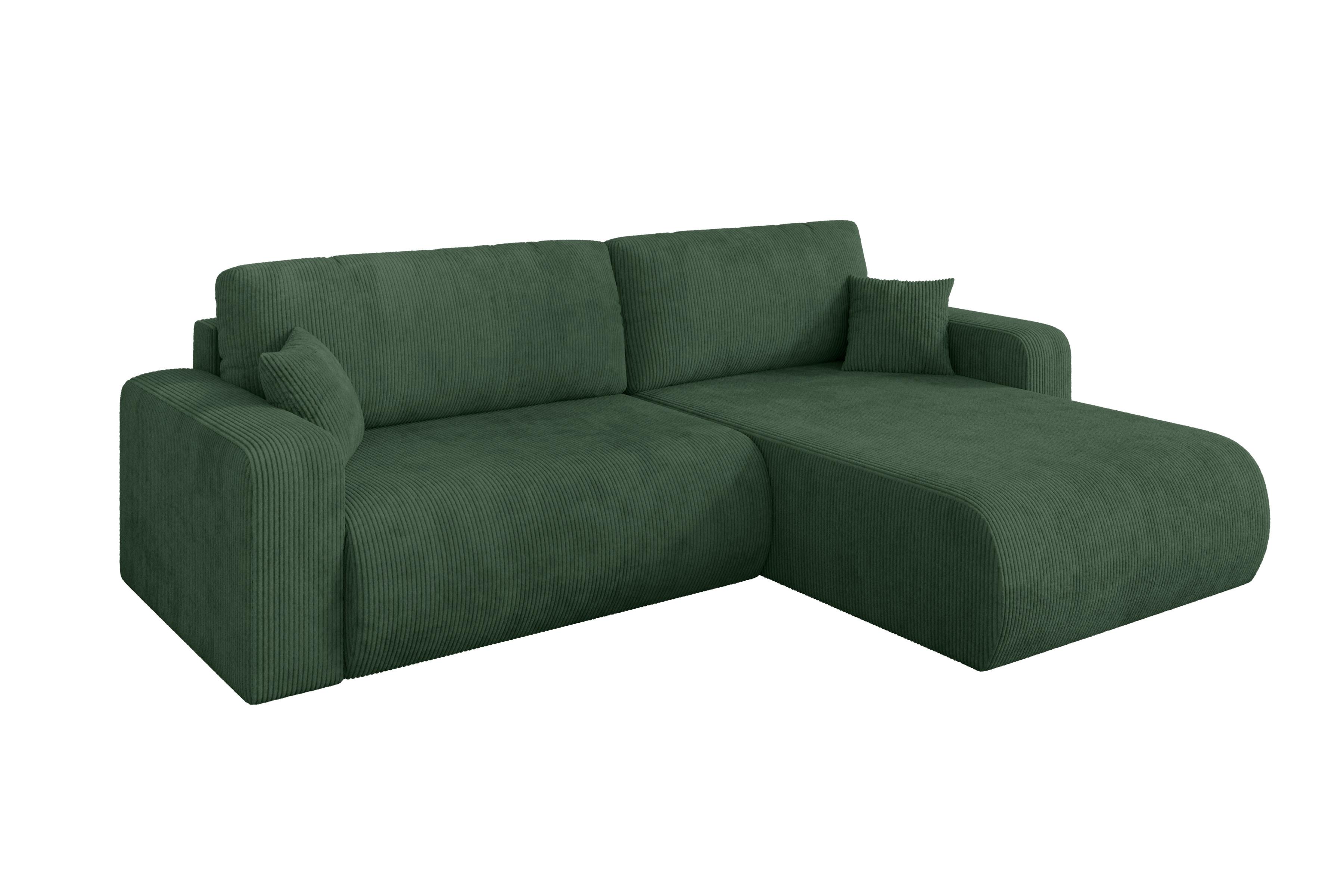 ECKSOFA mit Schlaffunktion Ottomane Rechts BERY-L 276x193x88 Grün Cord - Dunkelgrün/Schwarz, Holzwerkstoff/Kunststoff (276/193cm) - ALTDECOR